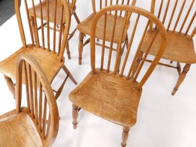 A set of six early 19thC Lincolnshire Windsor kitchen side chairs by Marsh of Sleaford, with hooped splindle backs, turned legs and H stretchers, not stamped. - 3