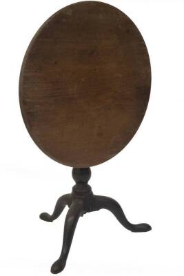 A George III mahogany supper table, with circular tilt top resting on a bird cage platform, with plain baluster pillar, and three outsplay legs with pad feet, 69cm Dia. - 2