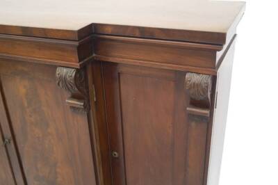 A William IV mahogany breakfront sideboard, with plain top and frieze scroll terminals to four panel door base on plinth, 91cm H, 154cm W, 46cm D. - 2