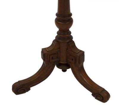 A Victorian walnut wine table, with burr walnut veneered top, baluster turned stem and square channeled sabre legs with scroll feet, the support stamped C HINDLEY & SONS, 184 Oxford St, LONDON, - 2