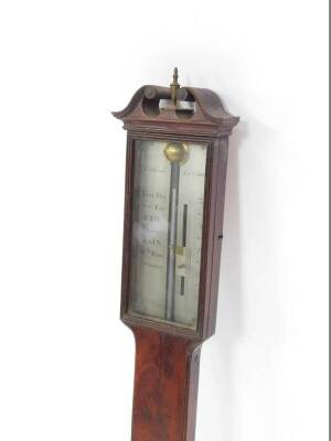 A George III stick barometer by Dollond of London, in a flame mahogany case with broken arched pediment and fine mouldings, with engraved steel barometric scales within a glazed case, 99cm H. - 2