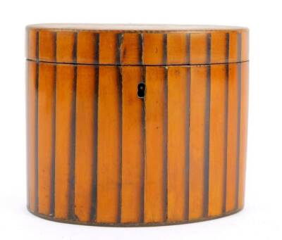 A George III box wood oval tea caddy, with parquetry banding, 11.5cm H, 14cm W, 8.5cm D. - 2