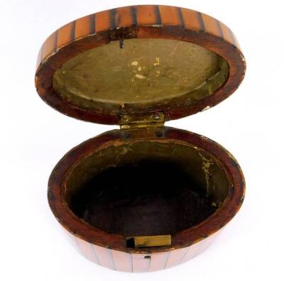 A George III box wood oval tea caddy, with parquetry banding, 11.5cm H, 14cm W, 8.5cm D. - 5