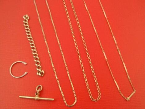 Three 9ct gold chains and some scrap gold links