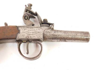 An early 19thC flintlock pistol by Bass of London, with plain walnut handle, 17cm.. - 3
