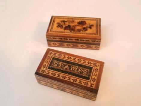 A Tunbridge ware rosewood stamp box