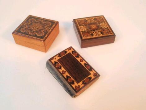 A Tangram puzzle box with Tunbridge ware tesserae mosaic cover