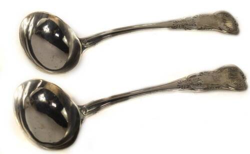 A pair of heavy George IV crested silver Queens pattern sauce ladles, London 1820, maker William Chawner II, 5oz.