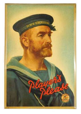 A mid 20thC tin Players Please advertising sign, set with a sailor, with red lettering, Imperial Tobacco Company stamp, 28cm x 19cm.