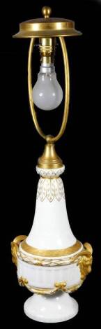 A 20thC Royal Copenhagen neo-classical design table lamp, no. 414/11537, with gilt highlights and modern electrical feature, marks beneath, 61cm high.