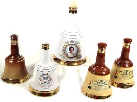 Five various Bells Wade Whisky decanters, to include 60th Birthday Queen Elizabeth II, 26cm H, etc. (5, vacant)