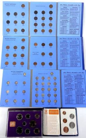 Various coin sets, comprising of The Coinage of Great Britain 1970 set, Britain's First Decimal Coins and various silver threepenny pieces, farthings, etc. (5 cases)