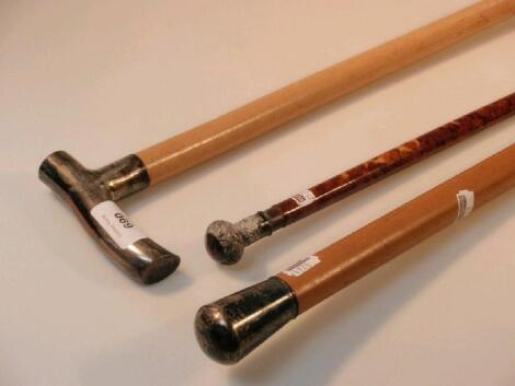 Mallaca dandy cane and walking stick with white metal mounts