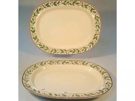 A pair of 19thC Spode rounded rectangular meat plates with gilt and green acorn borders