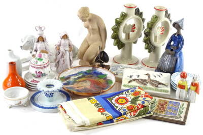 Miscellaneous ceramics etc., mainly Danish, Studio wares, to include Hoganas, a pair of Sadgas plaques etc.