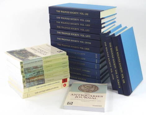 The Walpole Society.- Vols 59, 60 (pt. II)-61, 63-74, modern publisher's boards, 4to, Walpole Society, 1997-2012 and The Antiquaries Journal.- vols. 87-92, 95, 97-98, publisher's wrappers, 2007-18. (25)