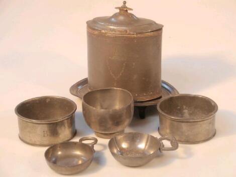 An 18thC pewter oval tea caddy and stand