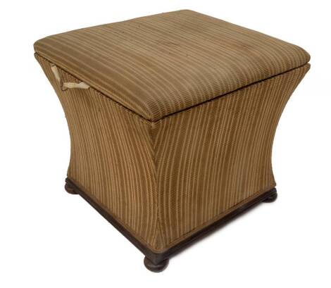 A Victorian cavetto box stool, upholstered in stripe upholstery, rosewood moulded with bun feet, 46cm Sq.