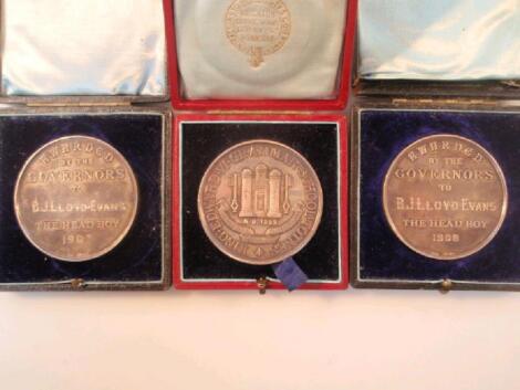 Three silver prize medallions relating to King Edward VI Grammar School