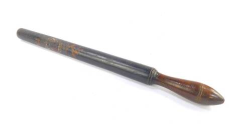 A Victorian ebonised truncheon, painted traces of coat of arms, 48cm L.