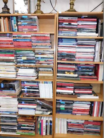 Books and catalogues. Antiques including furniture, clock, ceramics. (13 shelves)