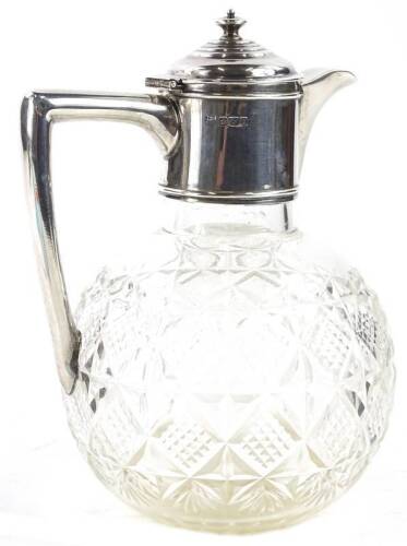 An Edwardian silver mounted claret jug, with cut glass globular body, Sheffield 1902, 19cm H.