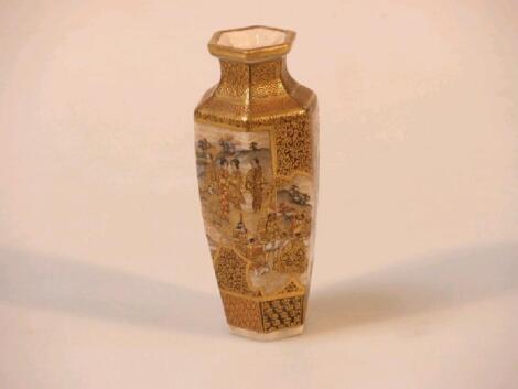 A late 19thC Satsuma hexagonal vase