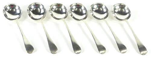 A set of six George V silver soup spoons, Sheffield 1924, 8¾oz.