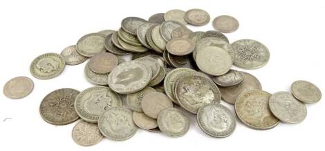 A mixed quantity of pre 1946 silver coins. (approx 312g)