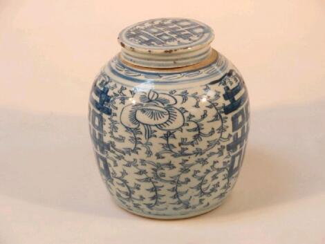 An 18thC Chinese blue and white ginger jar