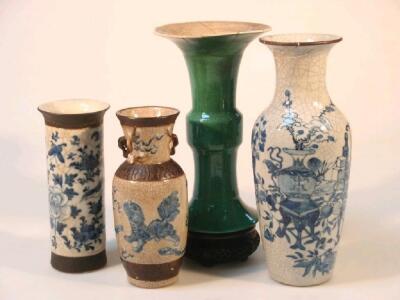 A Chinese green crackleware gu vase