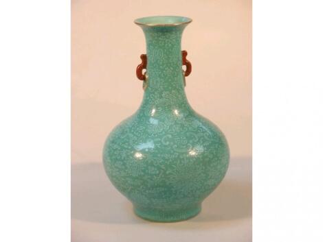 A Daoguang period and mark (1821-1850) Chinese turquoise ground bottle vase