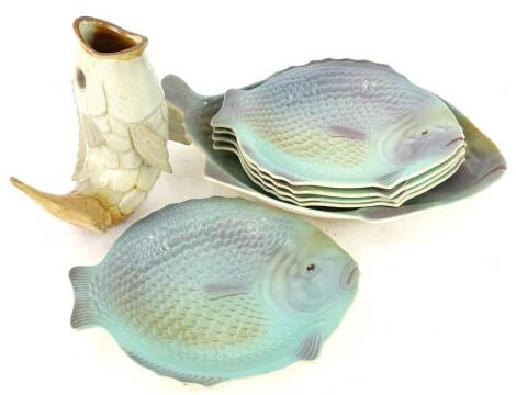 A collection of fish related ceramics, to include a Shorter & Sons part service and a Studio Pottery leaping carp