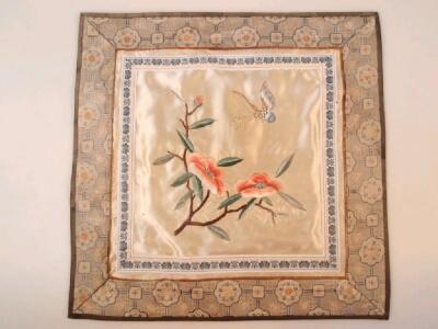 Two oriental hanging silk needlework scroll panels - 3