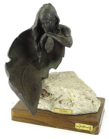 After Josep Bowfill. Otono, resin sculpture, on a wooden base, 32cm H.