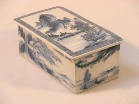 A Chinese blue and white porcelain rectangular box and cover