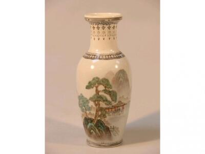 A Chinese baluster vase hand painted with a simple landscape of figures