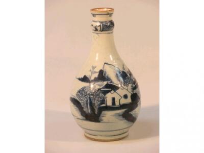 An 18thC Chinese blue and white bottle vase