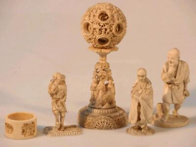 A carved ivory puzzle ball