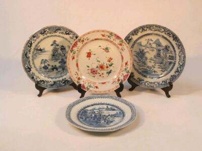 Three Chinese blue and white plates