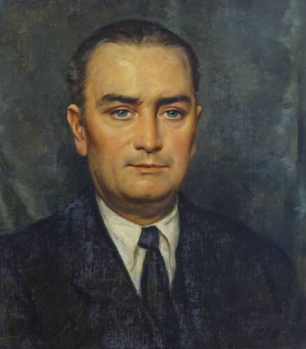 J. Rays (20thC). Head and shoulders portrait, oil on canvas, signed and dated (19)43?, 54cm x 44cm.