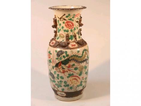 A Chinese famille vert crackle ware vase