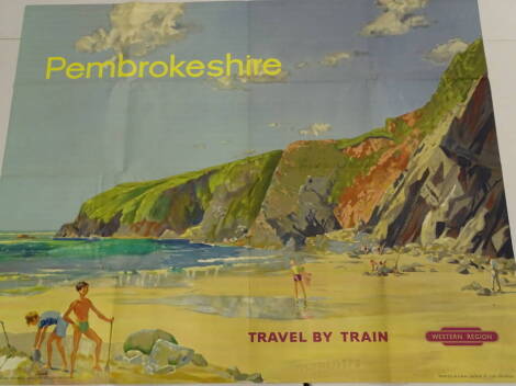 British Railways Poster (Western Region). Pembrokeshire, Travel by Train, after Leech, printed, Baynard pres, 101.5cm x 126cm.