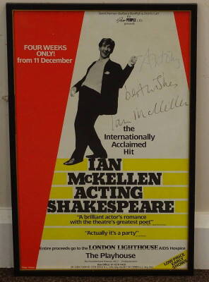 After Tomson (20thC). Ian McKellen Acting Shakespeare - The Playhouse, coloured poster signed by the actor, 50cm x 32cm. - 2