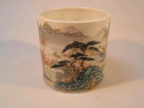 Chinese hand painted porcelain brush pot