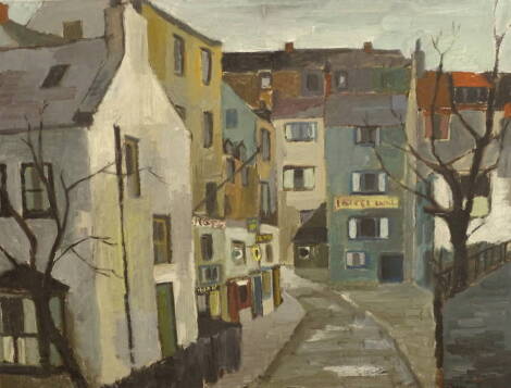 D Watling (20thC). Street sign Robins Hood Bay, oil on board, signed, dated (19)56, titled verso, 45.5cm x 56cm.