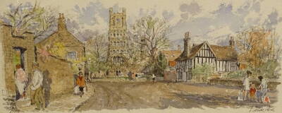 Derek Abel (1925-2008). Ely, watercolour, signed, 23cm x 53cm.