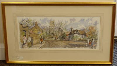 Derek Abel (1925-2008). Ely, watercolour, signed, 23cm x 53cm. - 2