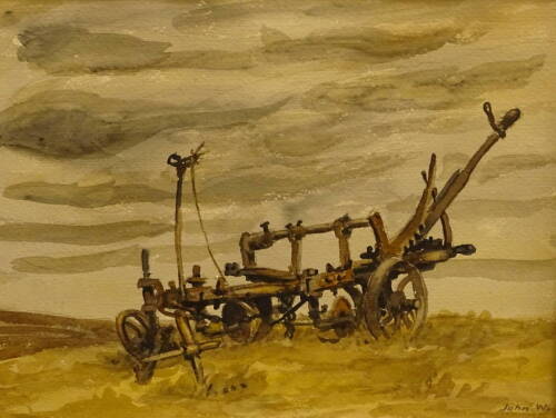 Attributed to John Weeks (1886-1964). The Plough, watercolour, signed, titled and dated 1959 verso, label verso John Leech Art Dealers Auckland, 26.5cm x 33.5cm.