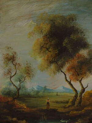 G.B.C. Galleon/landscape, oil on copper panel - pair, untitled, 25cm x 20cm. - 2